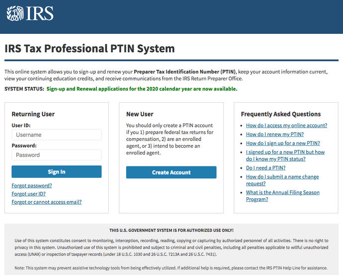 Get your 2020 PTIN before Dec. 31