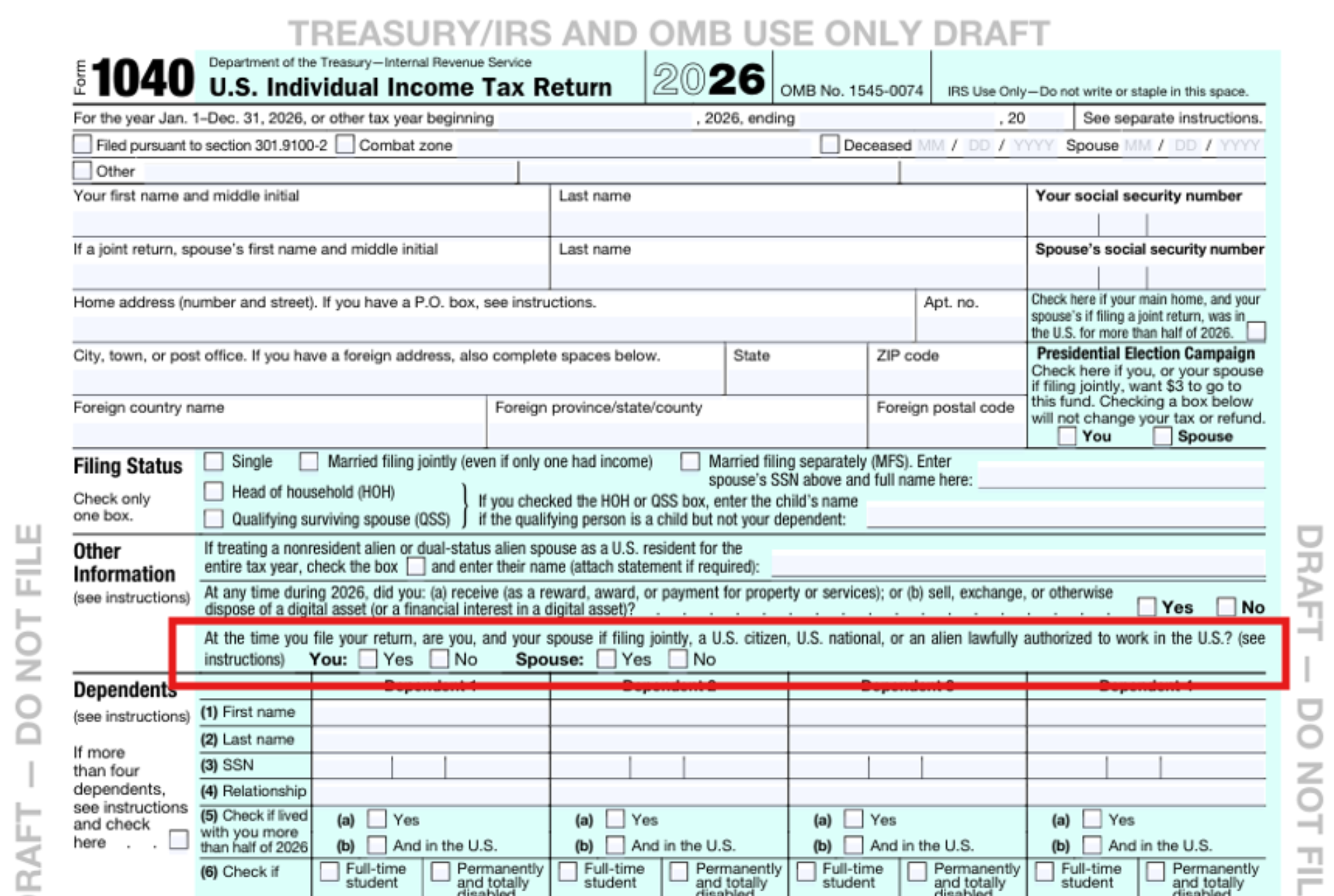 The Draft 2026 Form 1040 Adds a Citizenship and Work Authorization Question: What Tax Professionals Need to Know