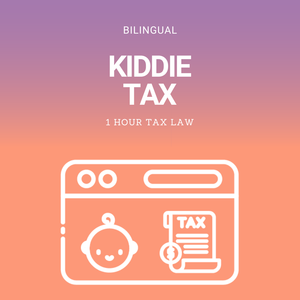 Bilingual Kiddie Tax educational material with a gradient background