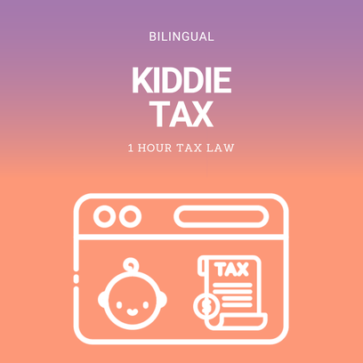 Bilingual Kiddie Tax educational material with a gradient background