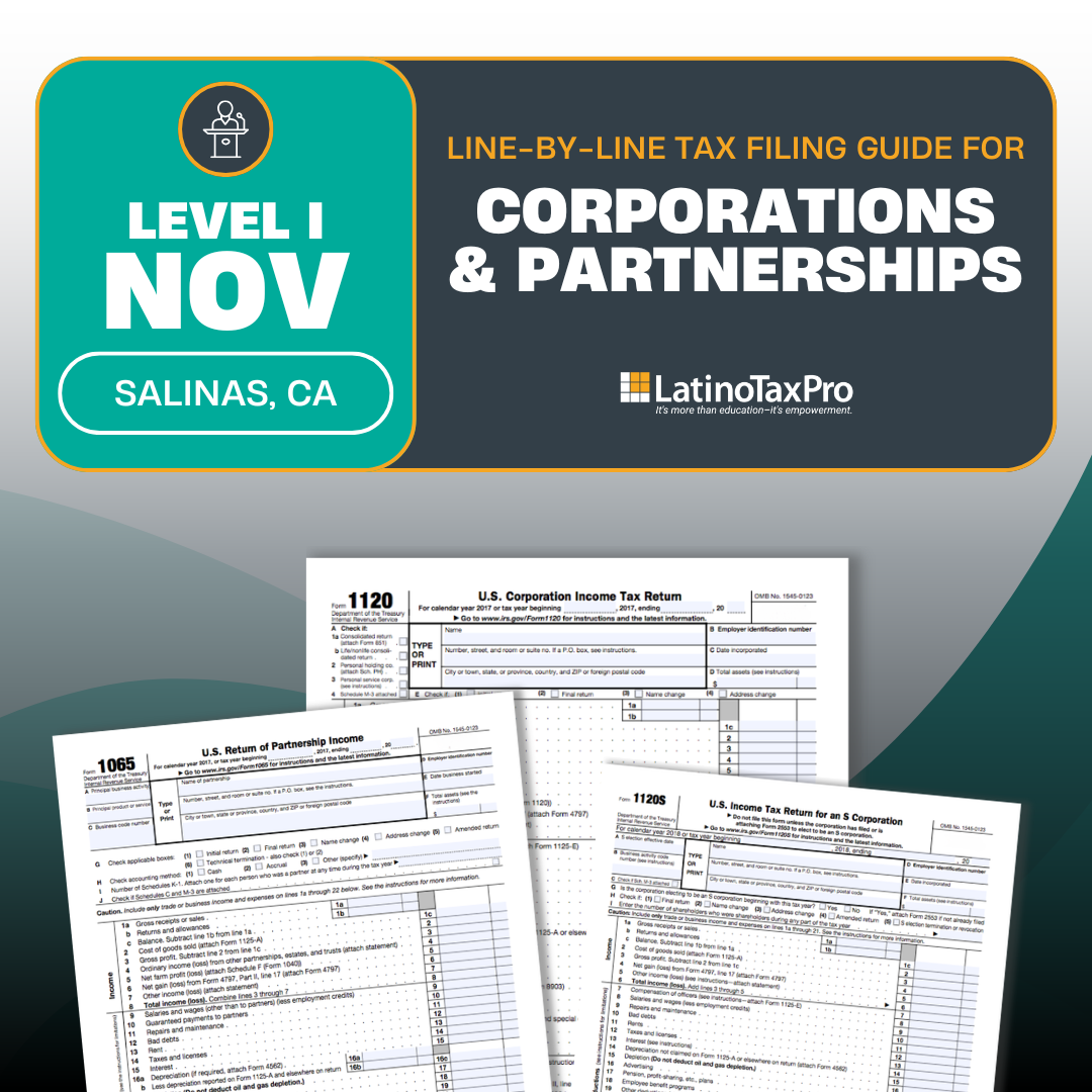 Level I November: Line-by-Line Tax Filing Guide for Corporations & Partnerships In-Person